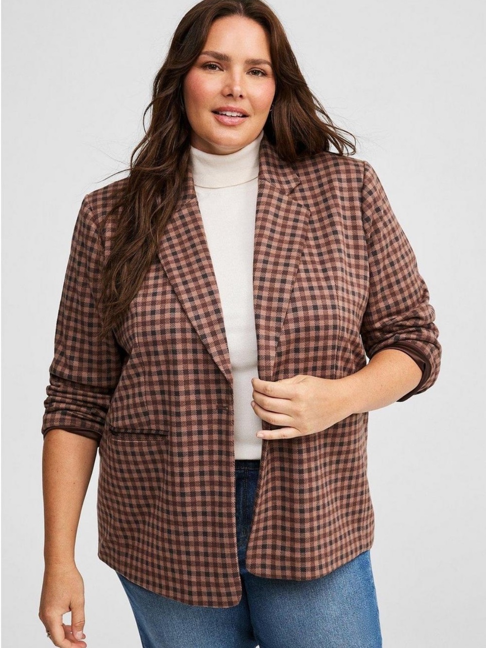 ✨ NWT Torrid Jacquard Double Knit Gingham Plaid Blazer – Size 1 / 1X (14–16)